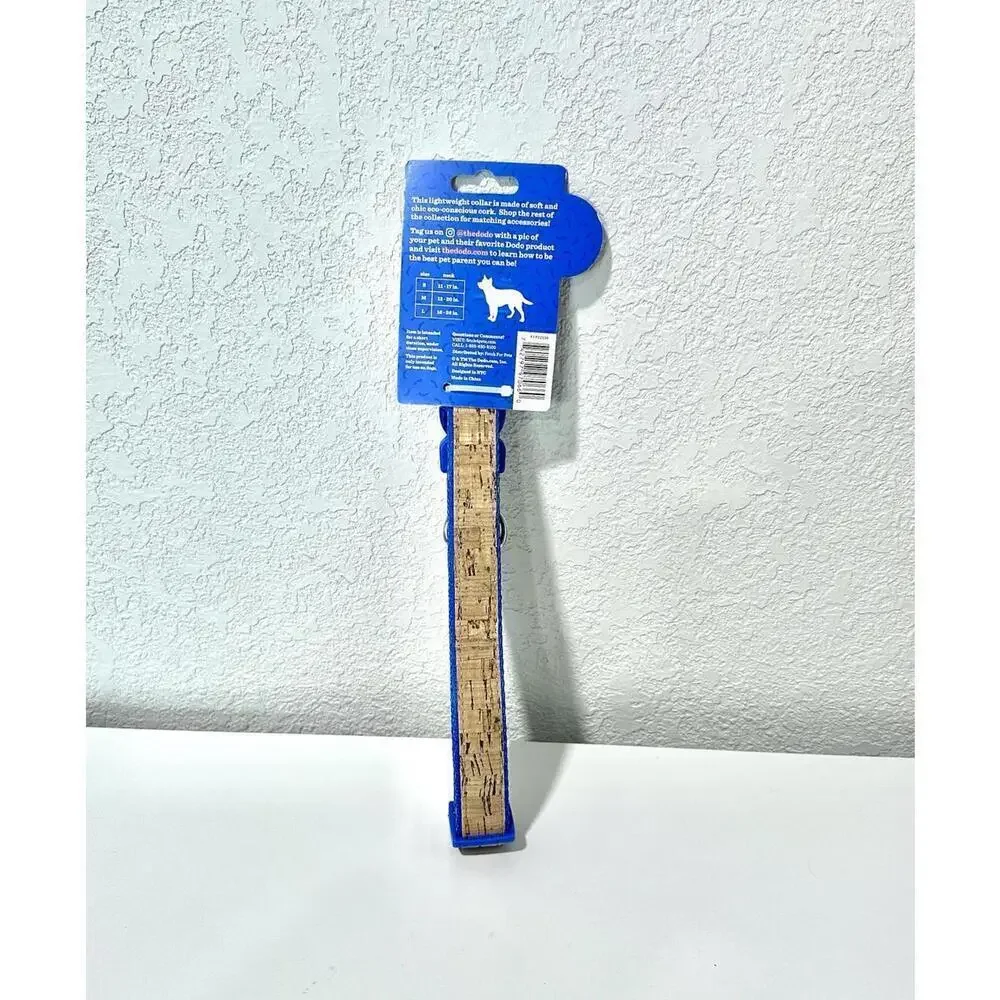 NWT The dodo Dog Collar Stripe Cork Material Blue Size Lg Neck Size 16-26in. Eco